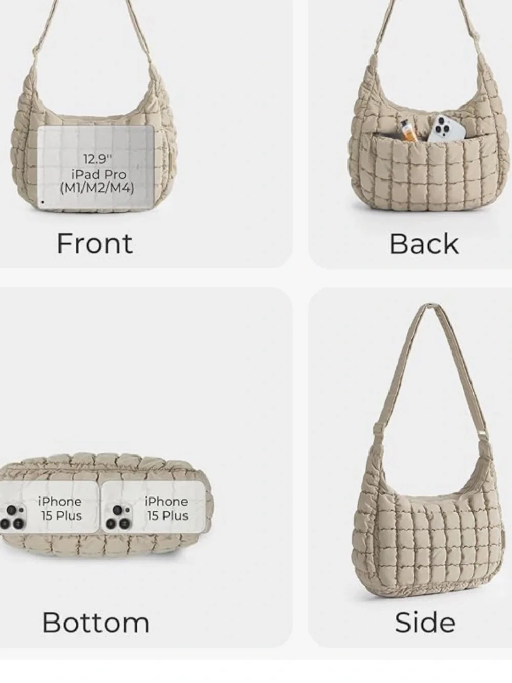 NWOT Quilted Hobo Shoulder Bag in Beige